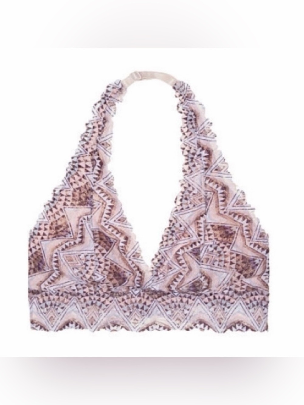 PINK Victoria's Secret Beige Tribal Lace Halter Bikini Top